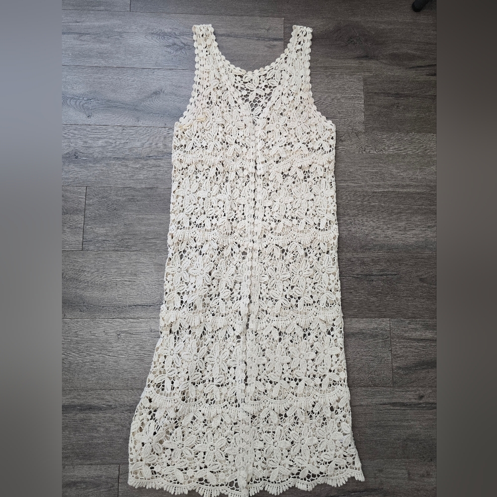 Landry Floral Crochet Maxi Open Front Cardigan Cottagecore Girly Prairie
